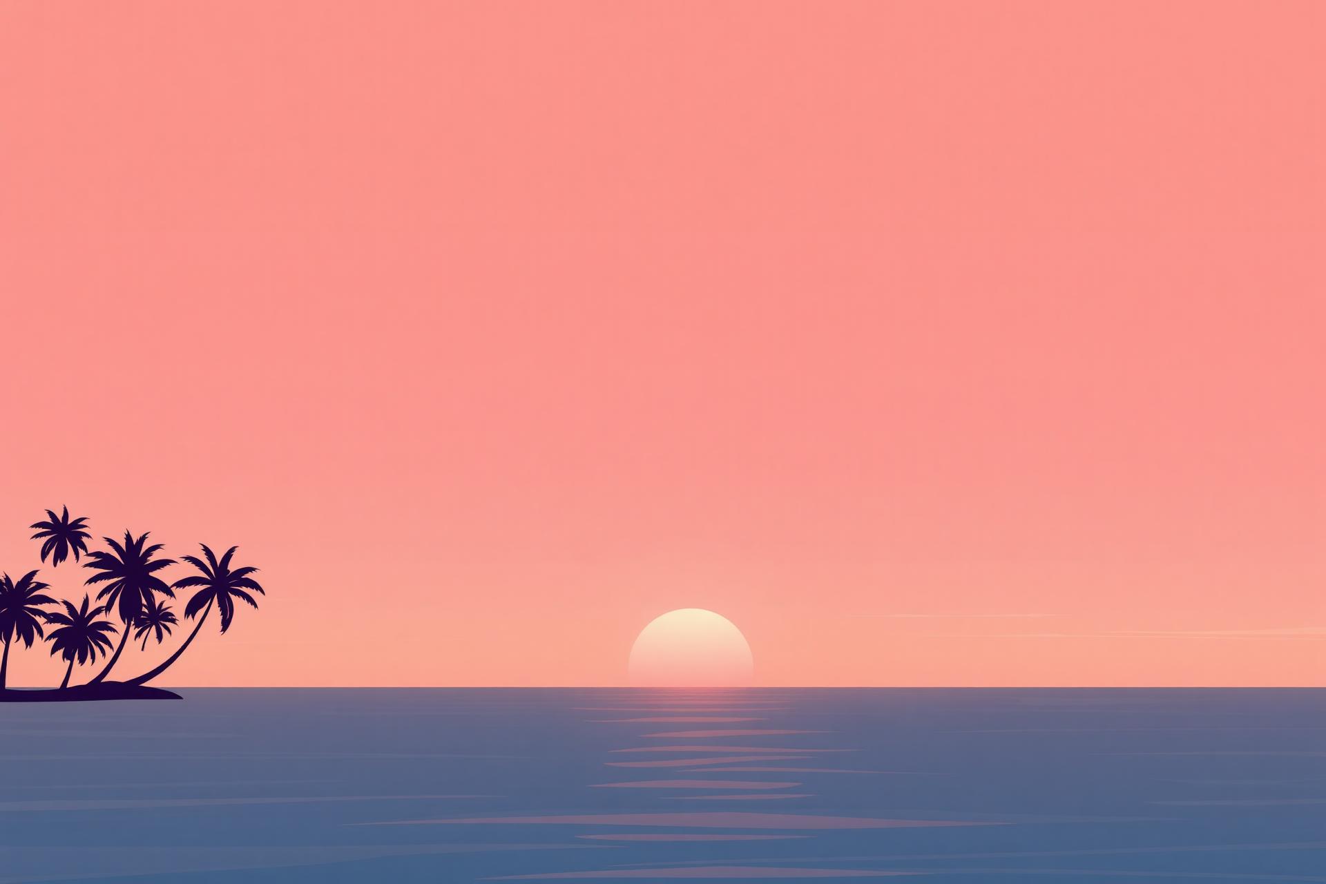 Sunset beach with palm silhouettes